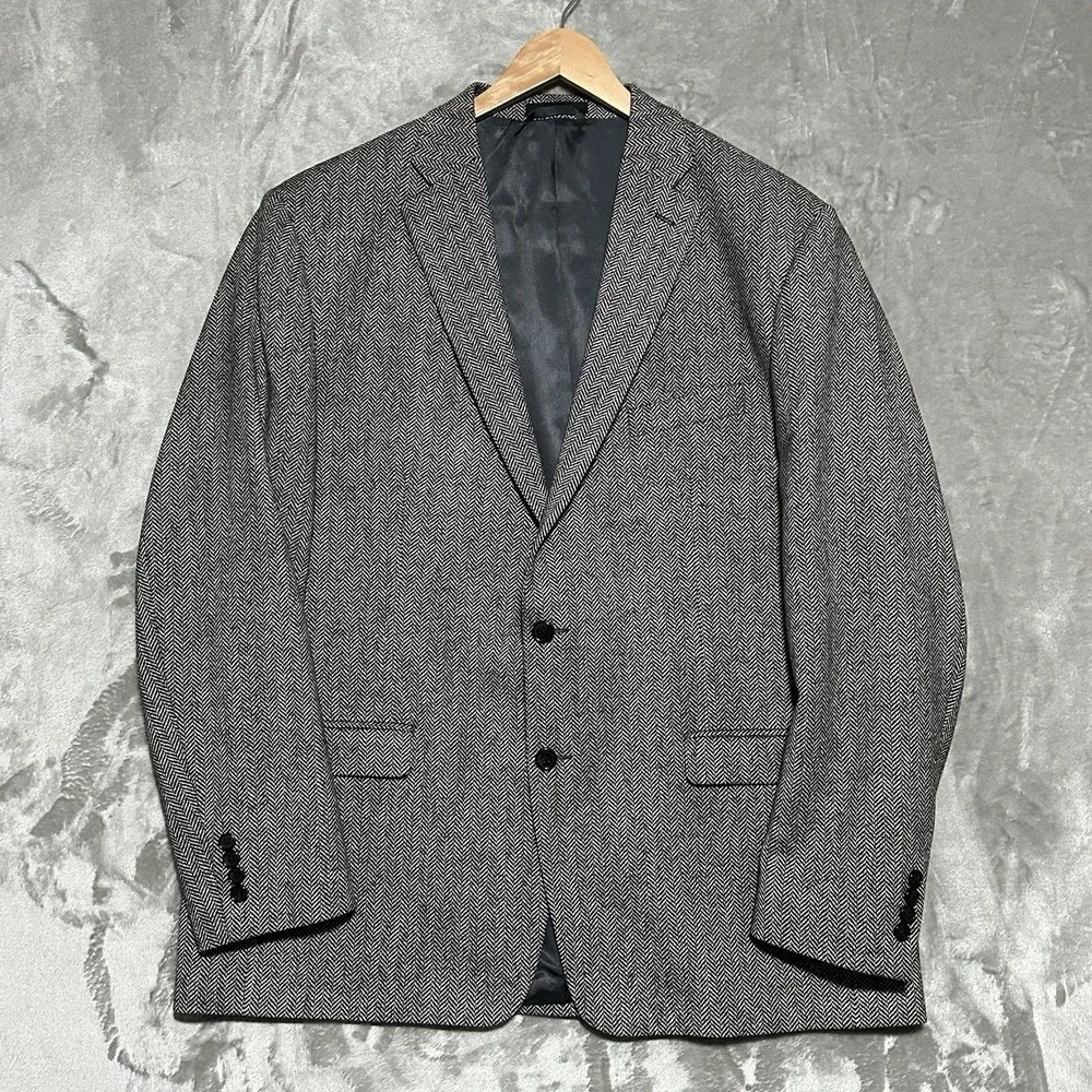 Lauren Ralph Lauren Tweed Herringbone Sport Coat Blazer Mens 48L Gray Classic